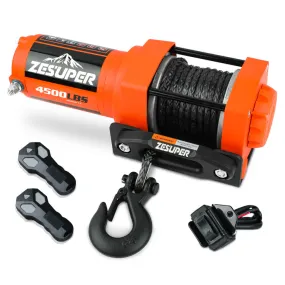 4500lb 12V Electric Winch, Synthetic Rope, 3-Stage Planetary - ZESUPER