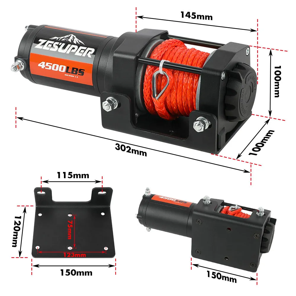 4500LB 12V Electric Winch, Wireless, All-Steel, ATV UTV Trailer