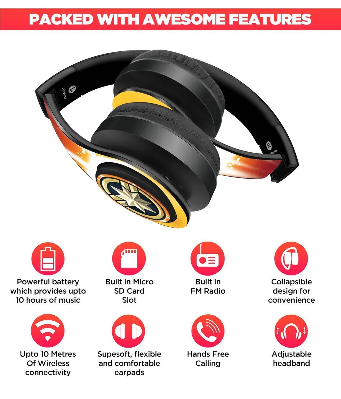 Avengers Endgame : Fiesty Captain Marvel Wireless Headphones by Macmerise