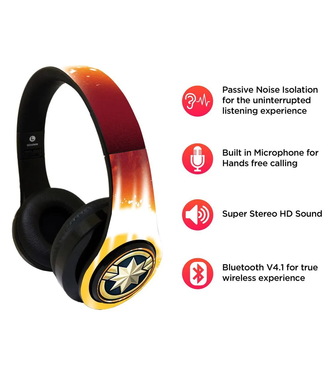 Avengers Endgame : Fiesty Captain Marvel Wireless Headphones by Macmerise