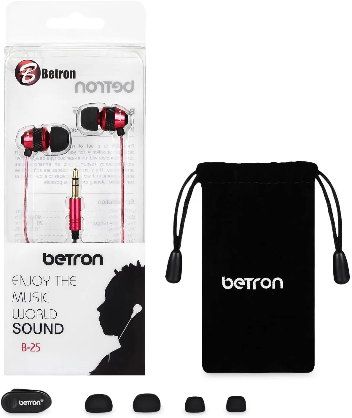 Betron B25 Earphones, Noise Isolating In-Ear Wired Headphones with Strong Bass, Tangle-Free Cord, Lightweight