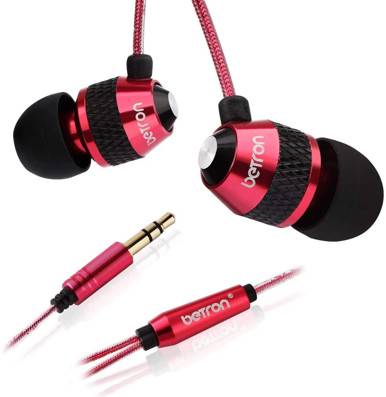 Betron B25 Earphones, Noise Isolating In-Ear Wired Headphones with Strong Bass, Tangle-Free Cord, Lightweight