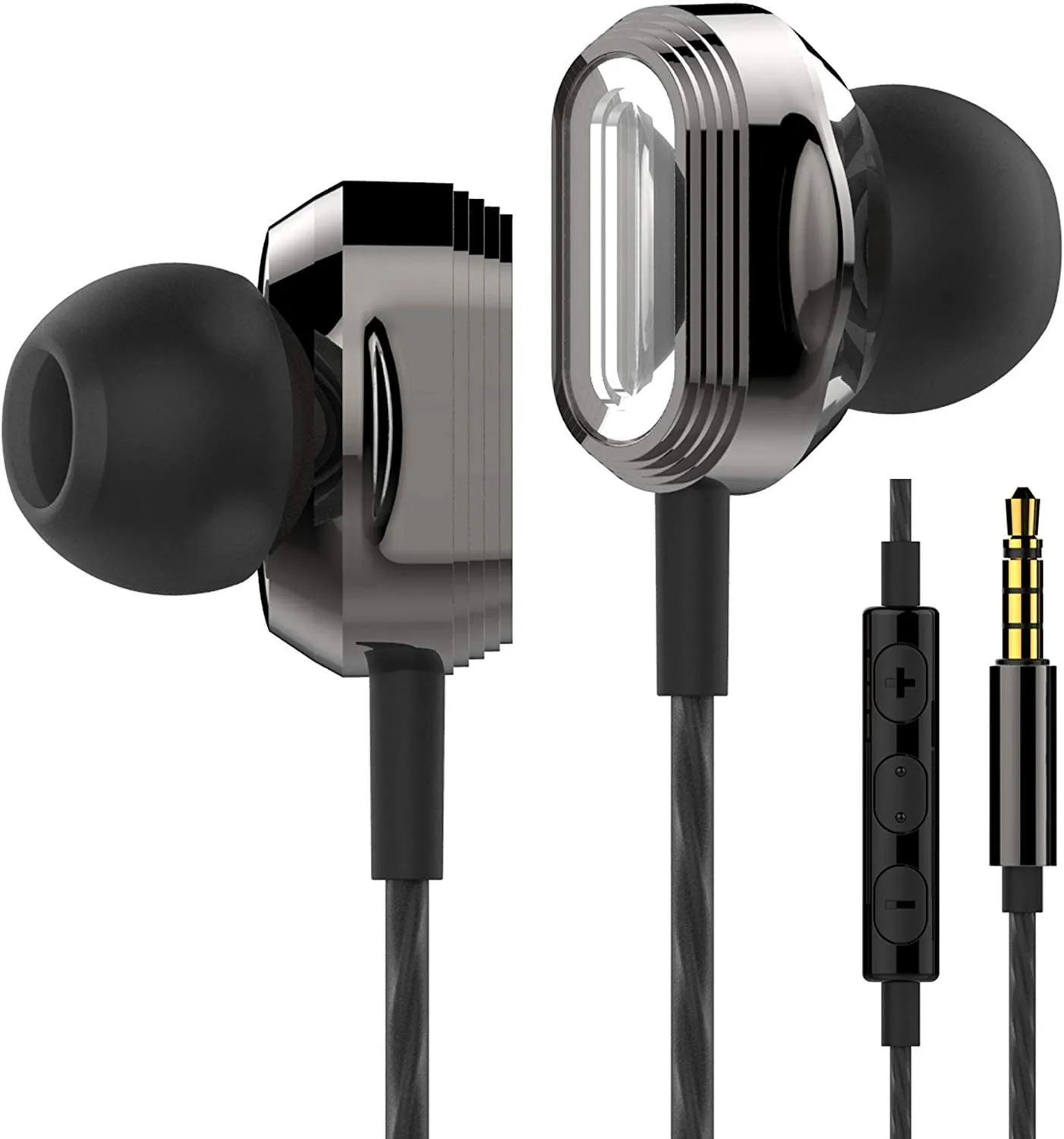 Betron ProX7 Noise Isolating Earphones, In Ear Headphones with Mic and Volume Control, Dual Driver Quality Headset, Black