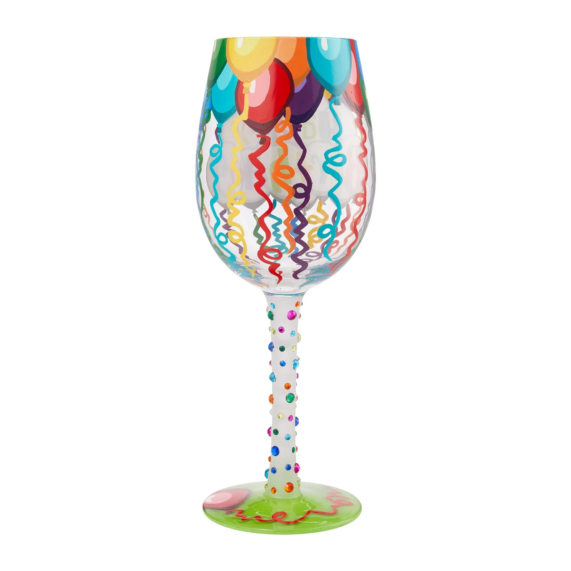 Birthday Streamers Hand-Painted Artisan Wine Glass, 15 oz.