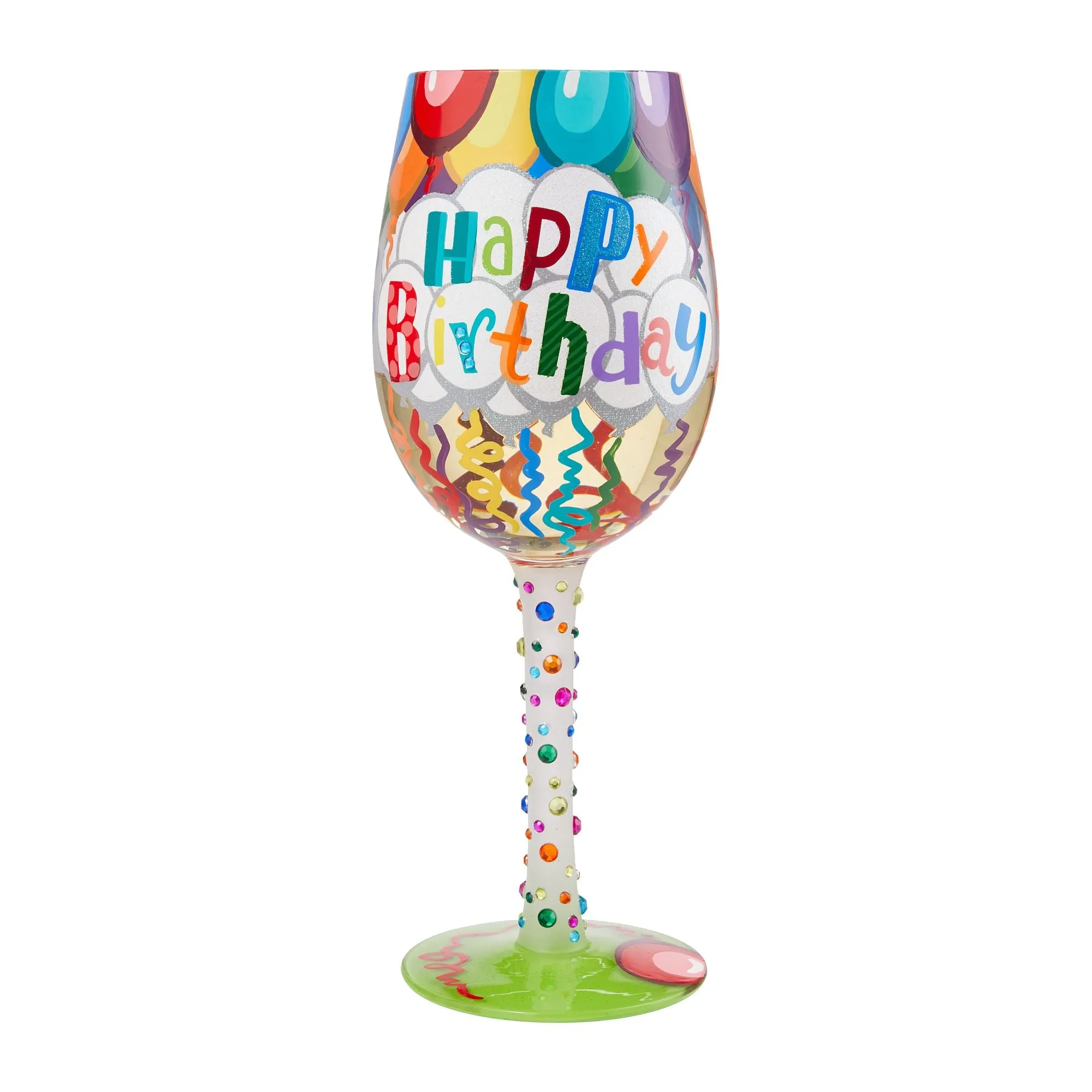 Birthday Streamers Hand-Painted Artisan Wine Glass, 15 oz.