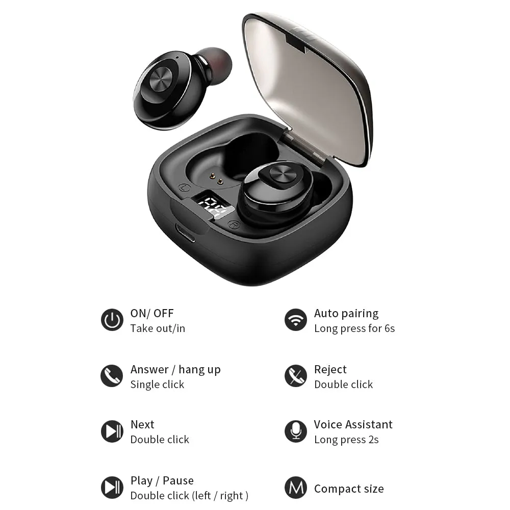 BT5.0 Wirelessly Earbuds Earphones - Digital Power Display