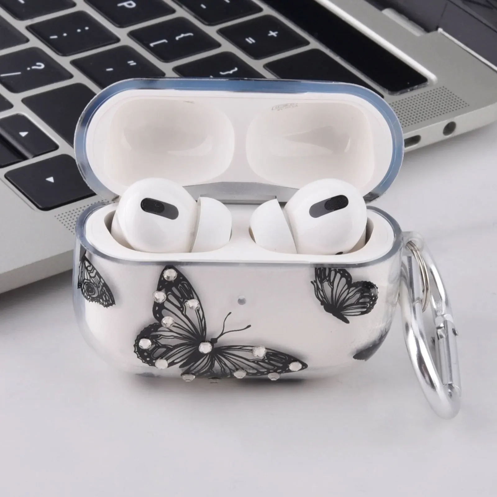 Case for Apple AirPods Pro Protective TPU Cover Charging Case with Keychain, Butterfly