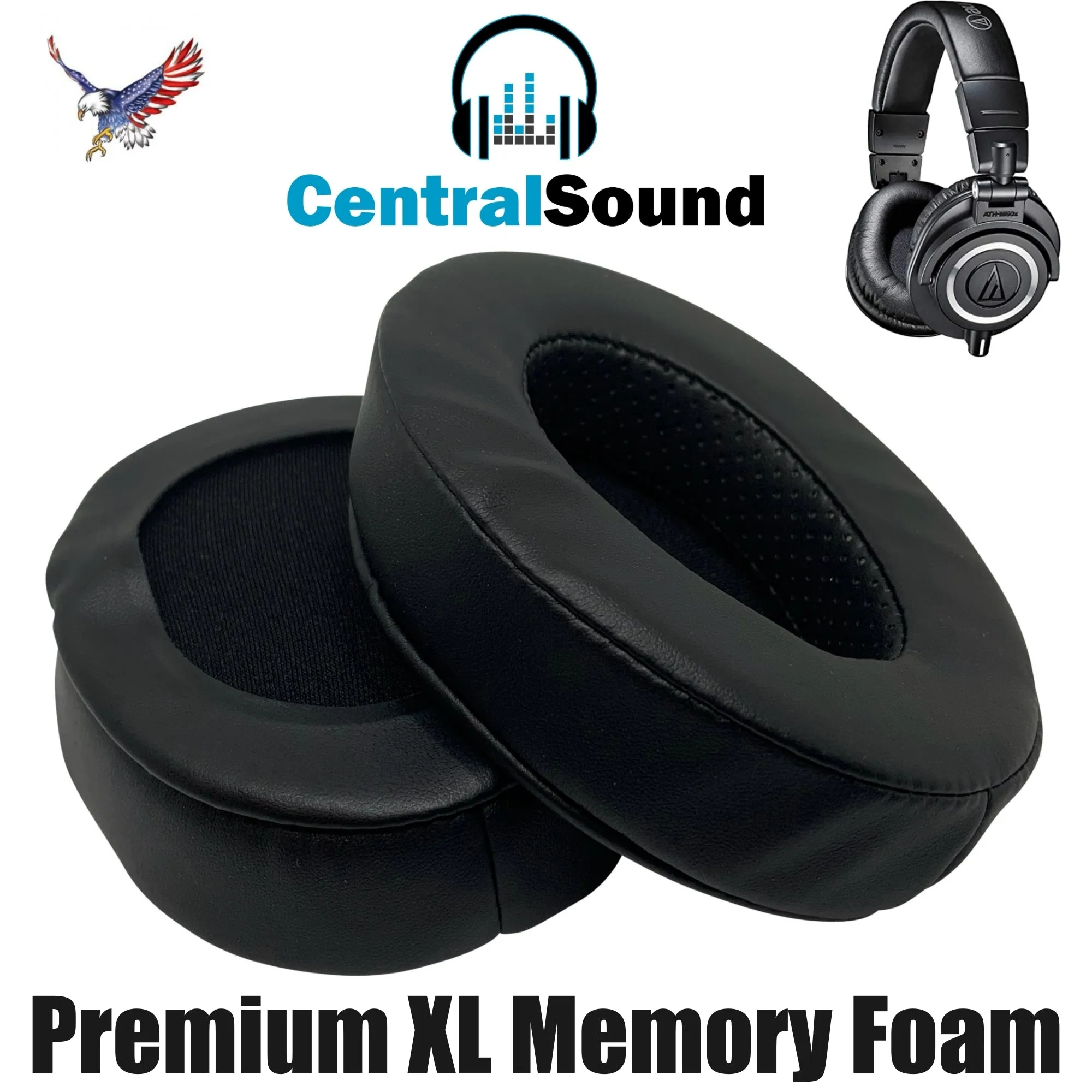 CentralSound Premium XL Memory Foam Ear Pad Cushions for Audio-Technica Headphones