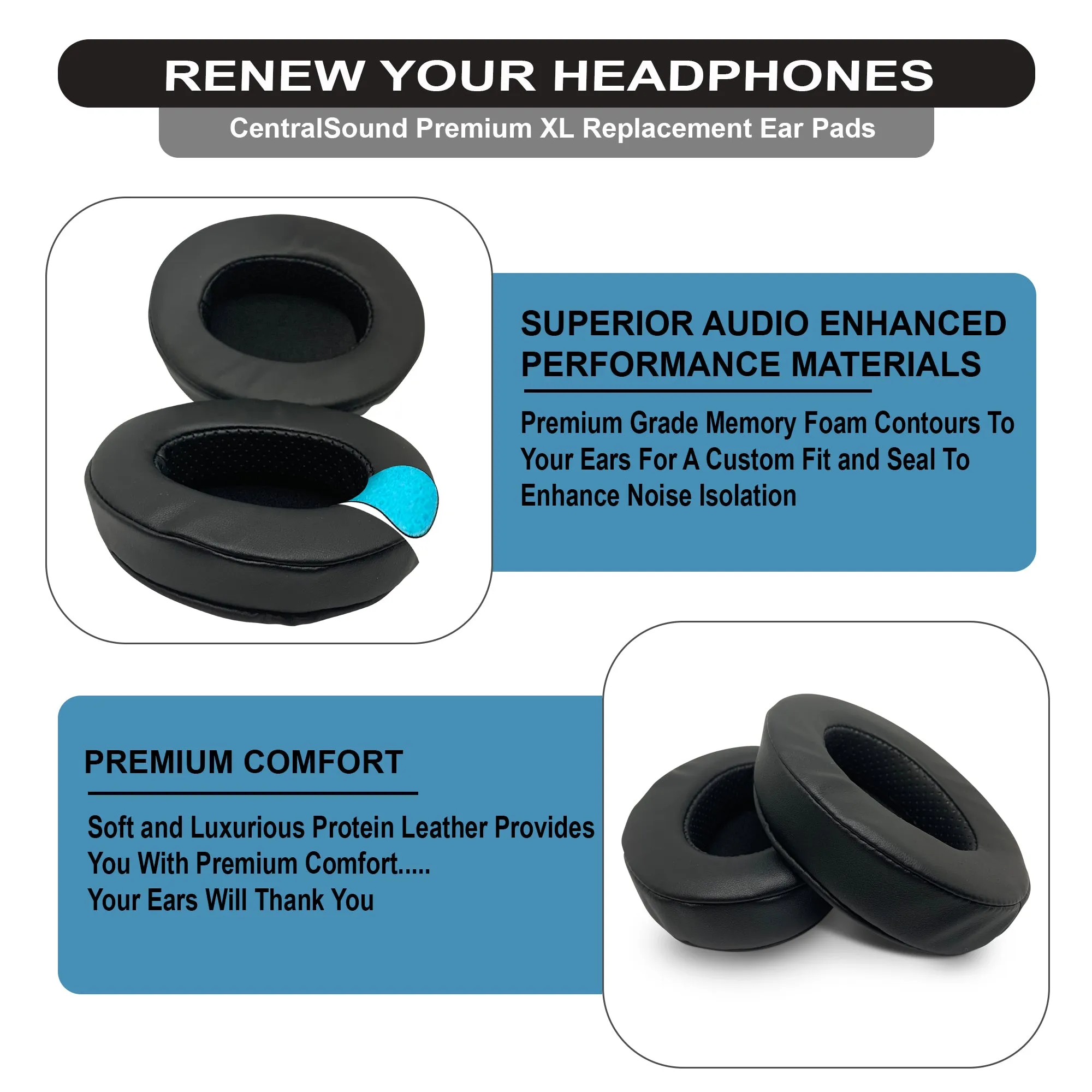 CentralSound Premium XL Upgraded Memory Foam Ear Pad Cushions for Sony MDR 7506 MDR-CD900CST MDR-V6 MDR1A Headphones