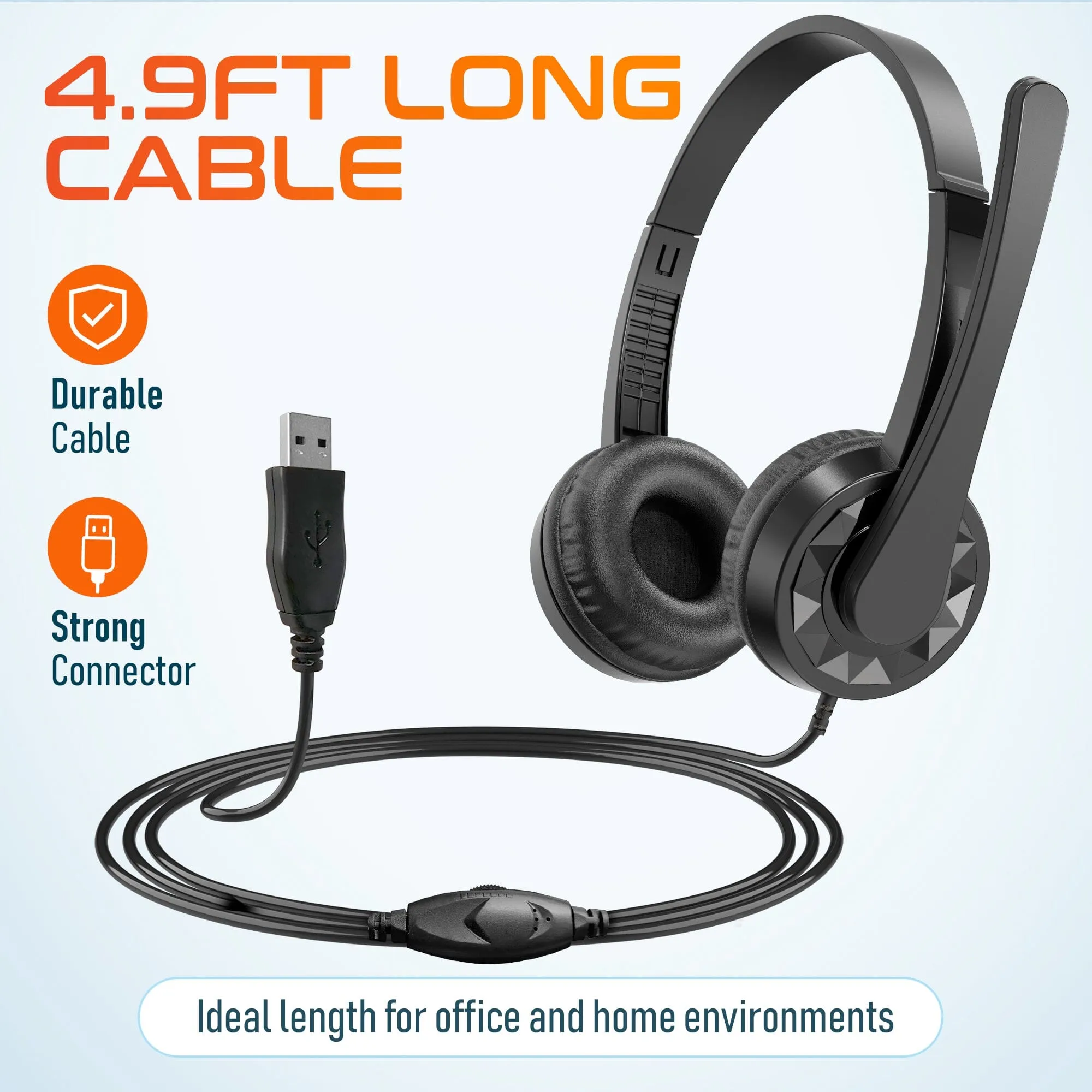 Delton 12Y USB Computer Headset with Microphone Noise Isolating Headphones In-Line Volume Control