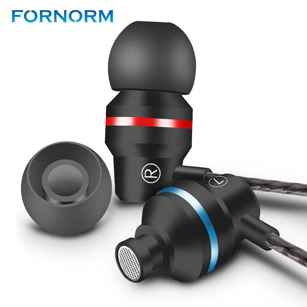 FORNORM Heavy Bass Earphone Metal HIFI Stereo Earbuds 3.5mm Subwoofer In-ear Earphones With Mic Headset For Mobile Phone