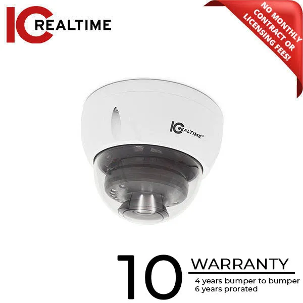 IC Realtime - IPFX-D40V-IRW2 / 4MP IP Indoor/Outdoor Mid Size Vandal Dome Camera / Varifocal 2.7-13.5mm Motorized Lens (104 - 27 AOV) / 131 Ft Smart IR / POE