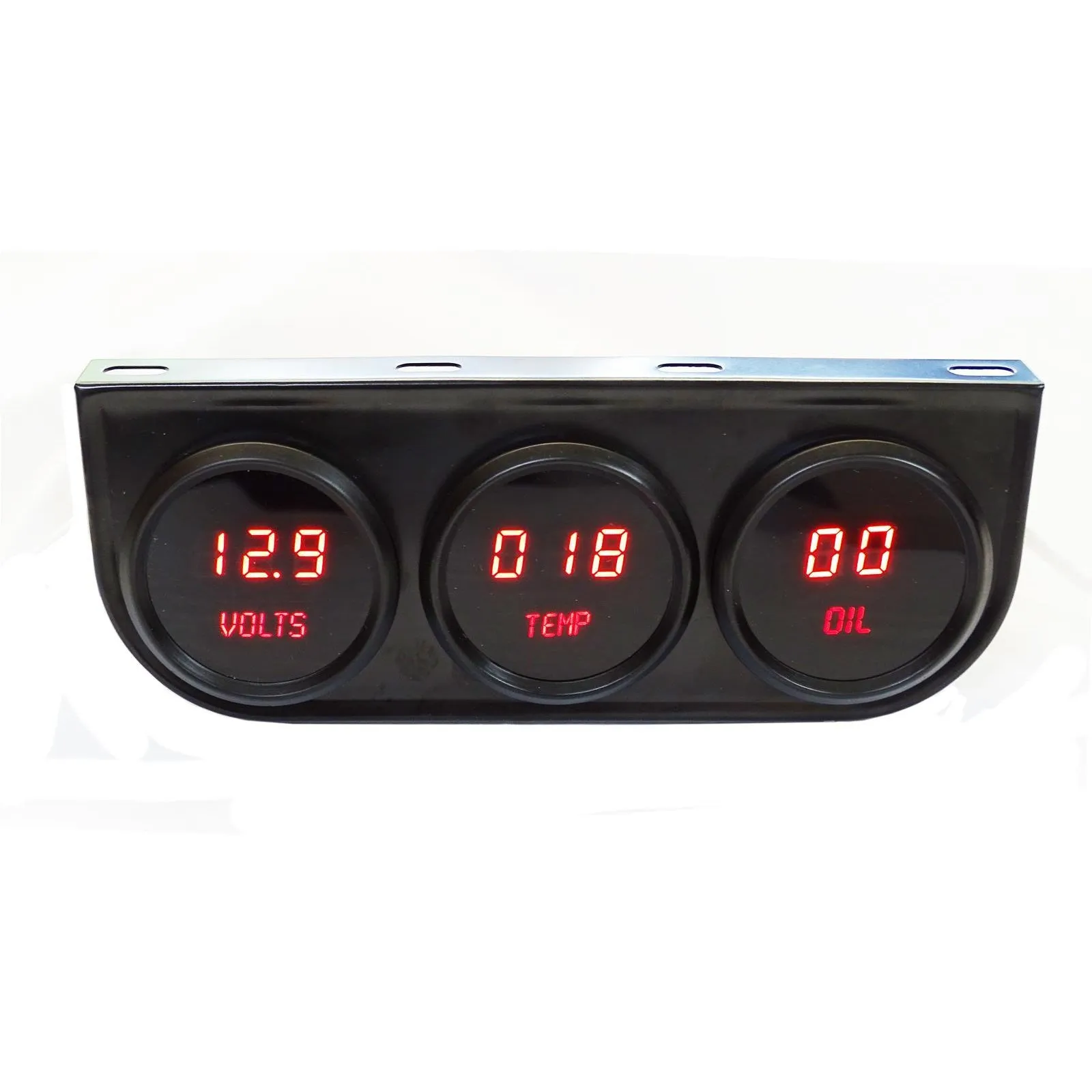 Intellitronix Digital Gauge Panel Assembly - 2-1/16 in Diameter Gauges - Voltmeter/Water Temperature/Oil Pressure - Black Face - Red LED