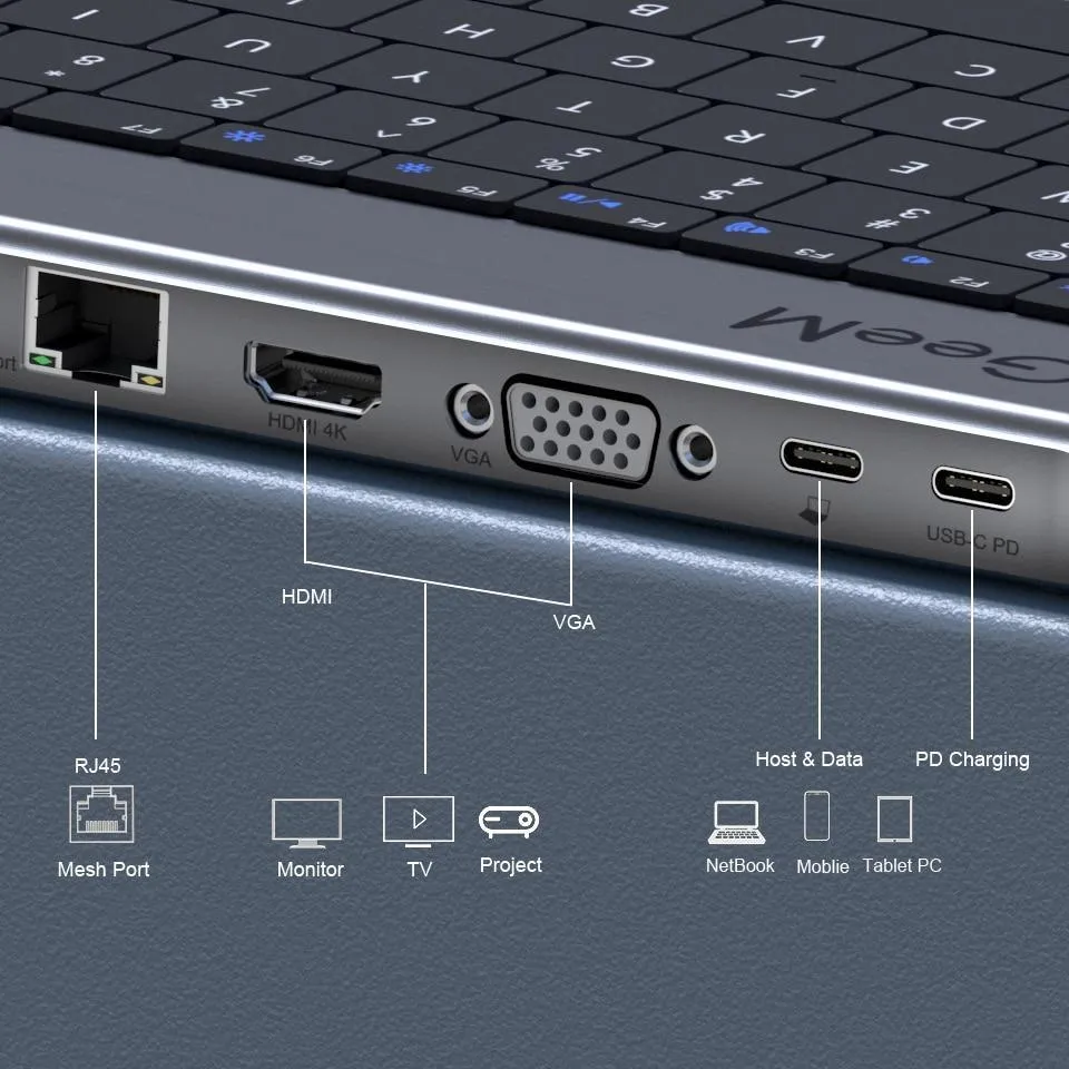 Keyboard and USB-C Hub: for Mac Android Windows Triple Display 4K HDMI SD Card RJ45 LAN Aux PD USB Hub Adapter