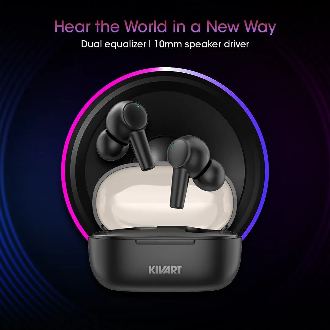 KIVART MOPODS | Truly Wireless in-Ear Buds | 21 Hours Playtime | 10mm Drivers | Fast Charging (Black)