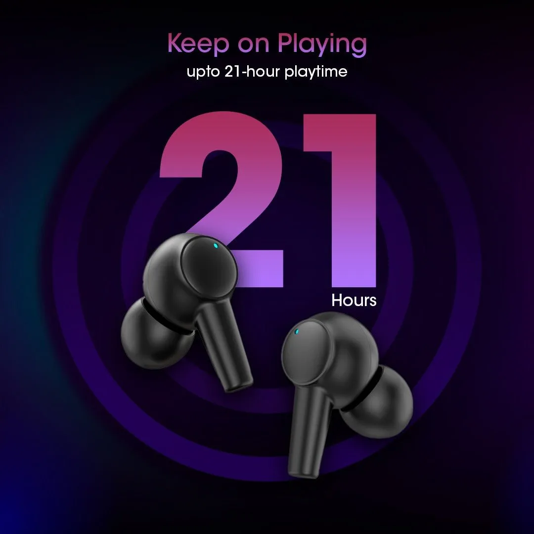 KIVART MOPODS | Truly Wireless in-Ear Buds | 21 Hours Playtime | 10mm Drivers | Fast Charging (Black)