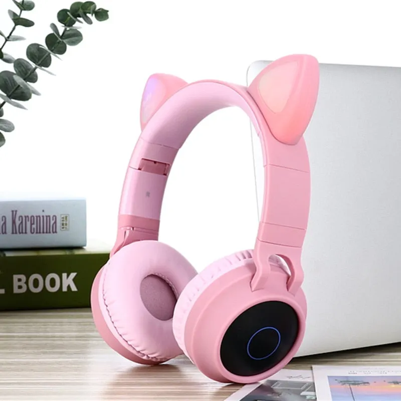 LED Cat Ear Noise Cancelling Headphones Bluetooth 5.0 Young People Kids Headset Support TF Card 3.5mm Plug With Mic