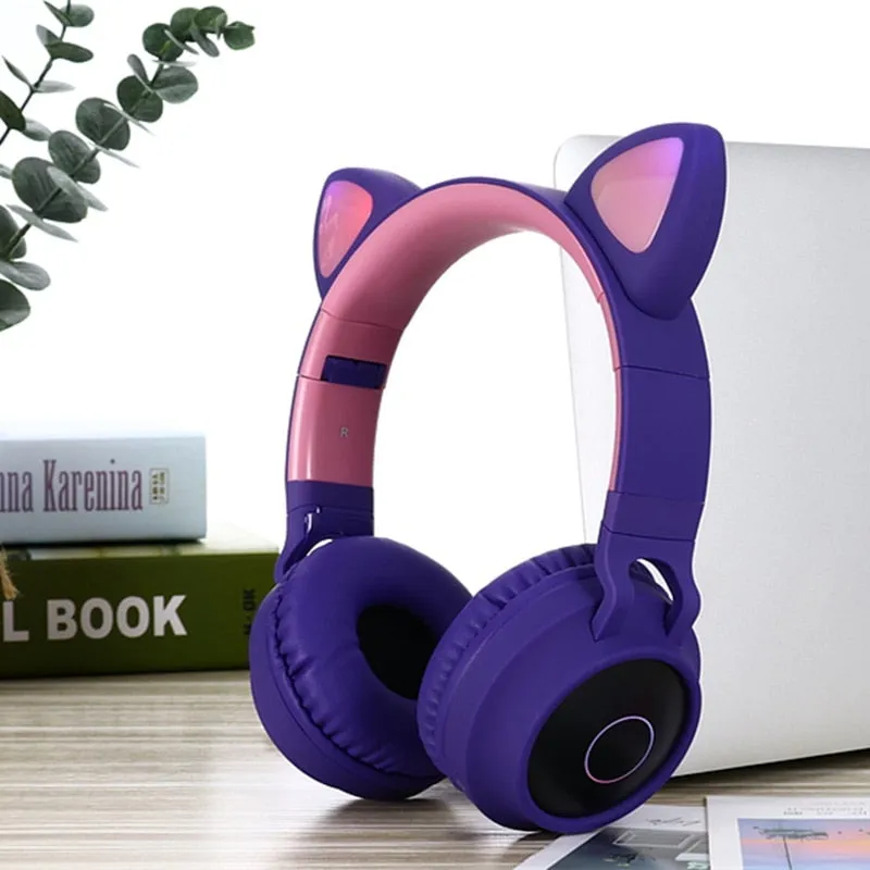 LED Cat Ear Noise Cancelling Headphones Bluetooth 5.0 Young People Kids Headset Support TF Card 3.5mm Plug With Mic