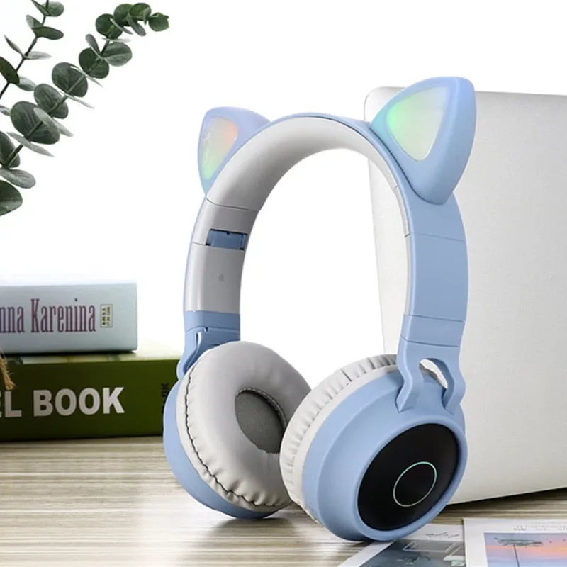 LED Cat Ear Noise Cancelling Headphones Bluetooth 5.0 Young People Kids Headset Support TF Card 3.5mm Plug With Mic