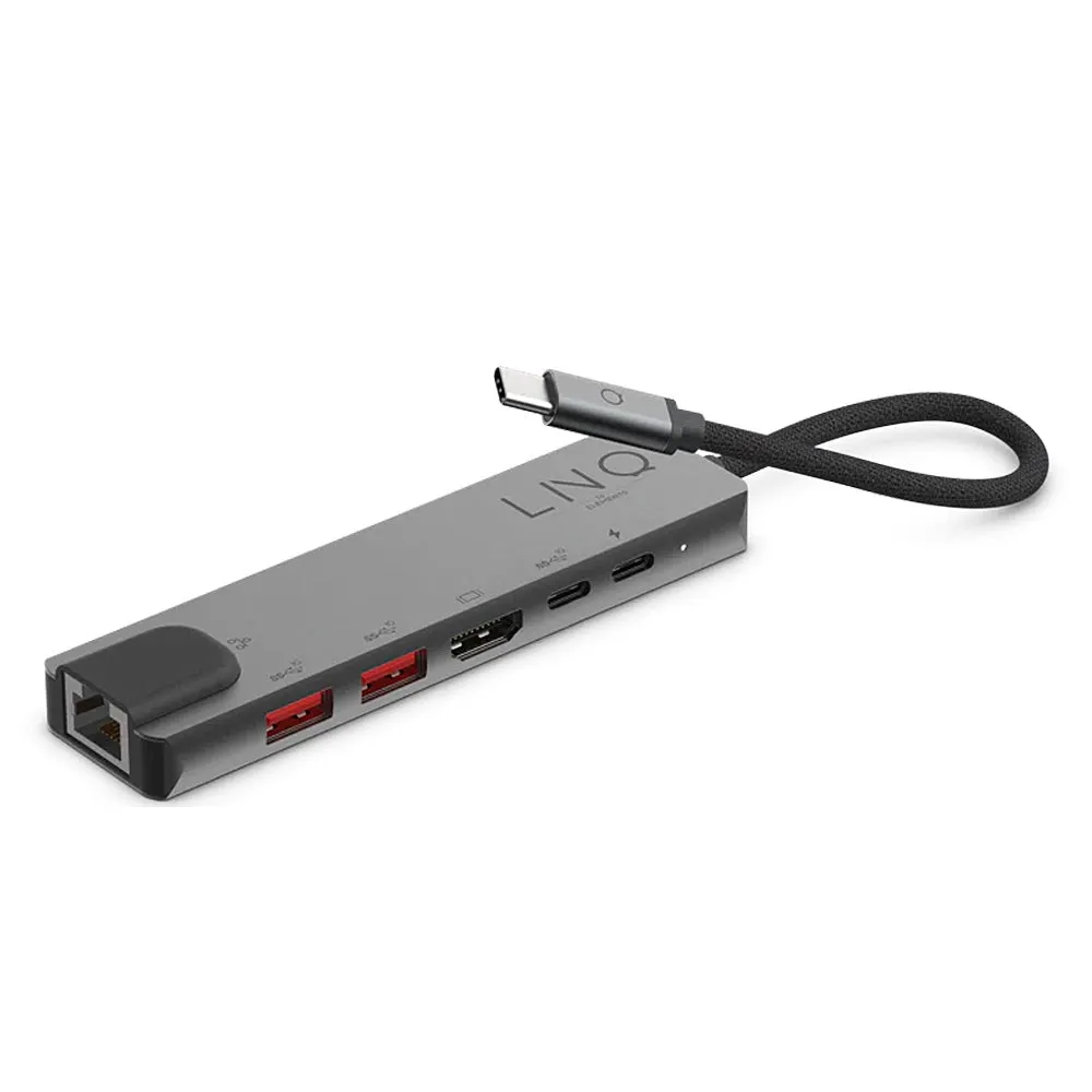 LINQ byELEMENTS 6in1 Pro USB-C Multiport Hub m. 2 x USB-A  / 2 x USB-C  / HDMI / RJ45 Ethernet - Space Grey