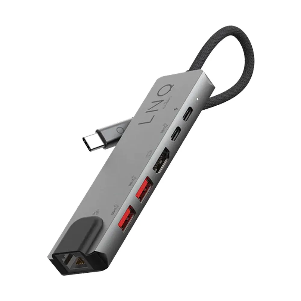 LINQ byELEMENTS 6in1 Pro USB-C Multiport Hub m. 2 x USB-A  / 2 x USB-C  / HDMI / RJ45 Ethernet - Space Grey