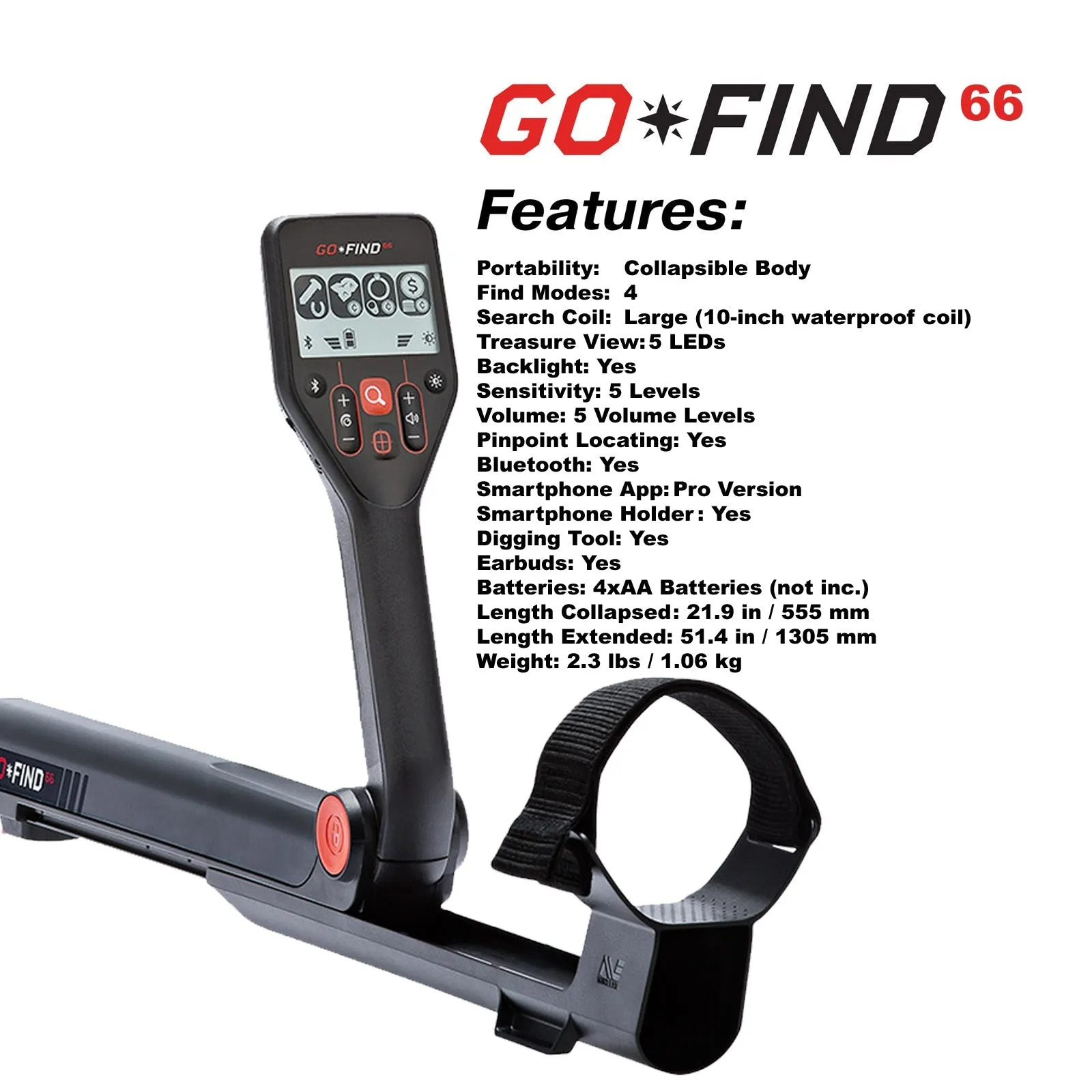 Minelab GO-FIND 66 Metal Detector with 10" inch 7.8 kHz Waterproof Search Coil (3231-0015)