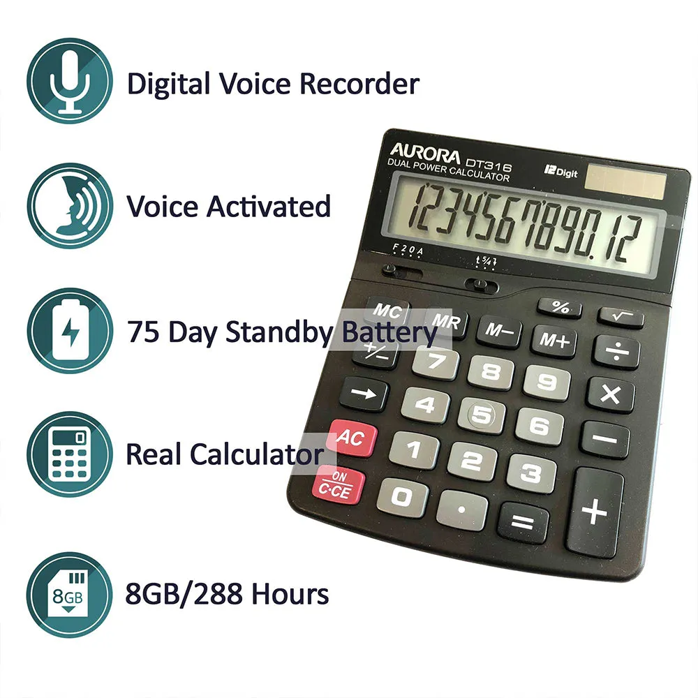 PBN-TECH PBN-BVCALC – Black Vox Calculator Covert Audio Recorder with VOX & Time & Date File Stamping