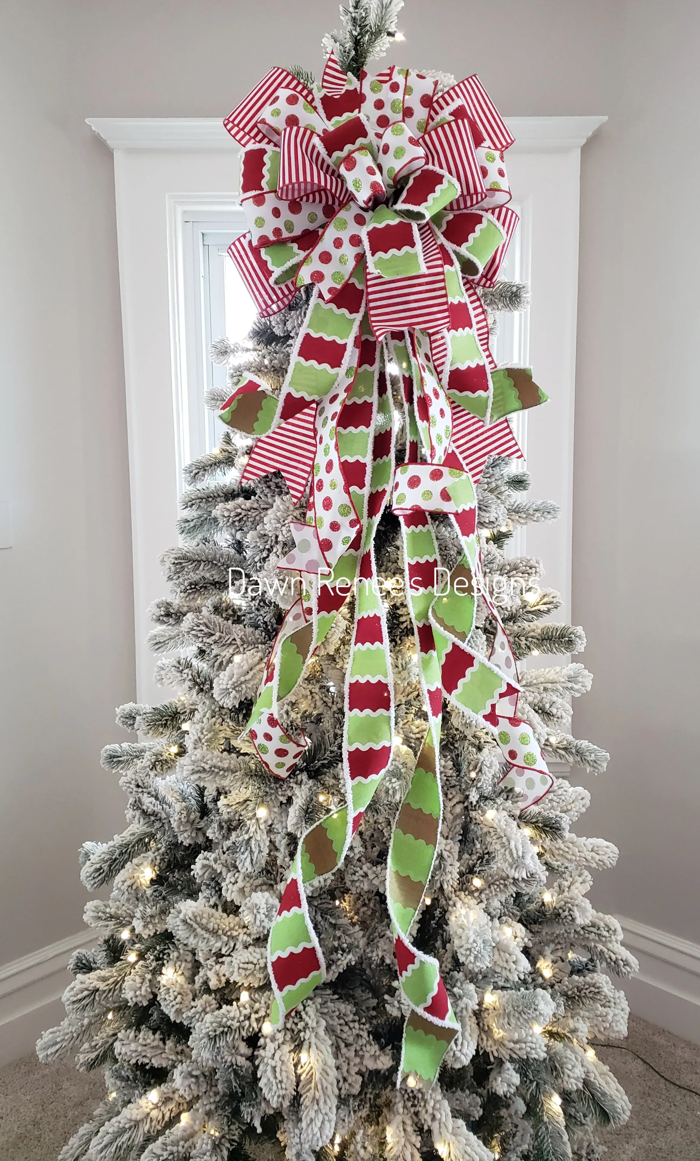 Red White Green Christmas Tree Bow with Long Streamers