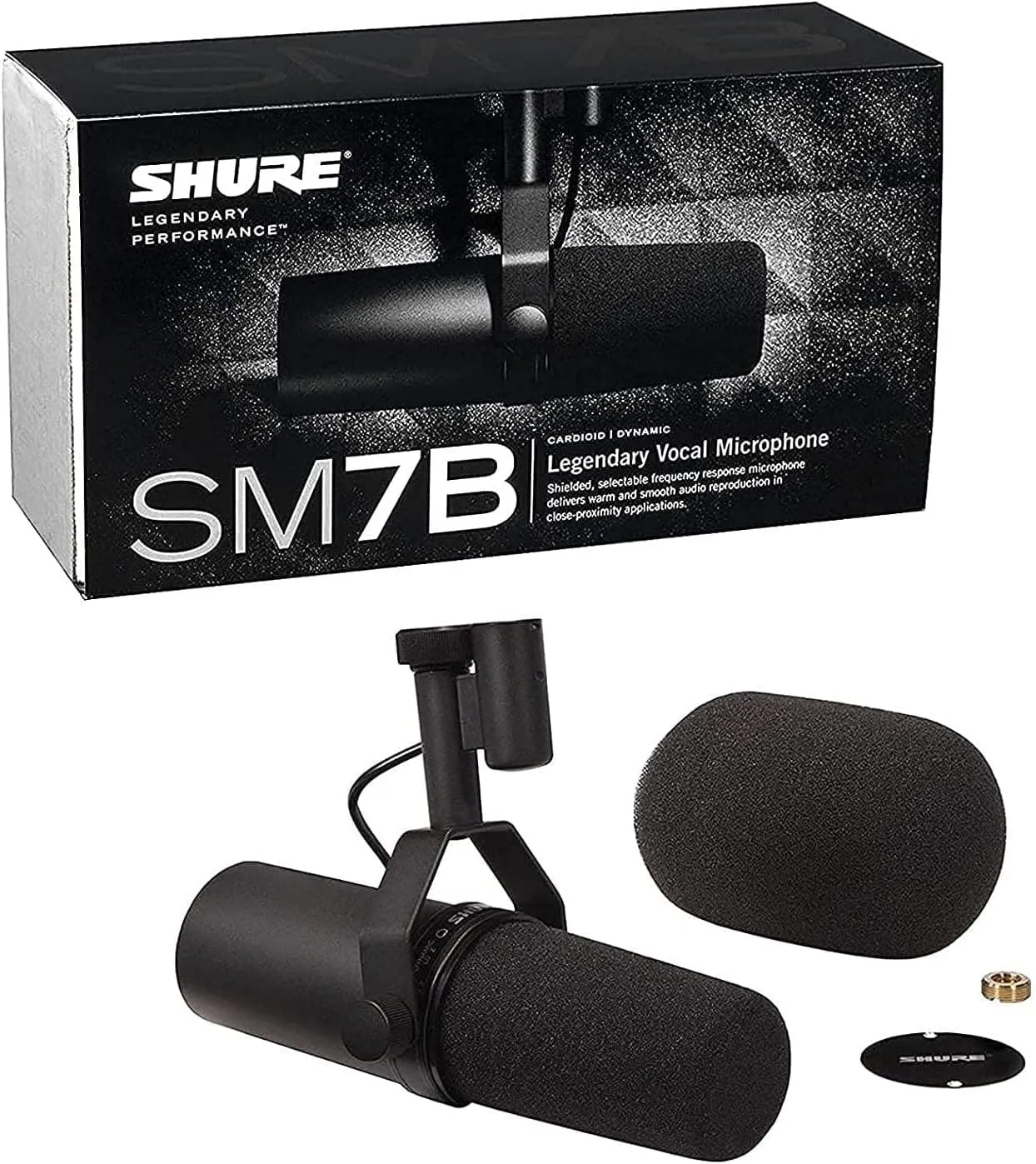 Shure SM7B Vocal Dynamic Microphone Broadcast, Podcast & Recording, XLR Studio Mic Music & Speech,  Detachable Windscreen - Black