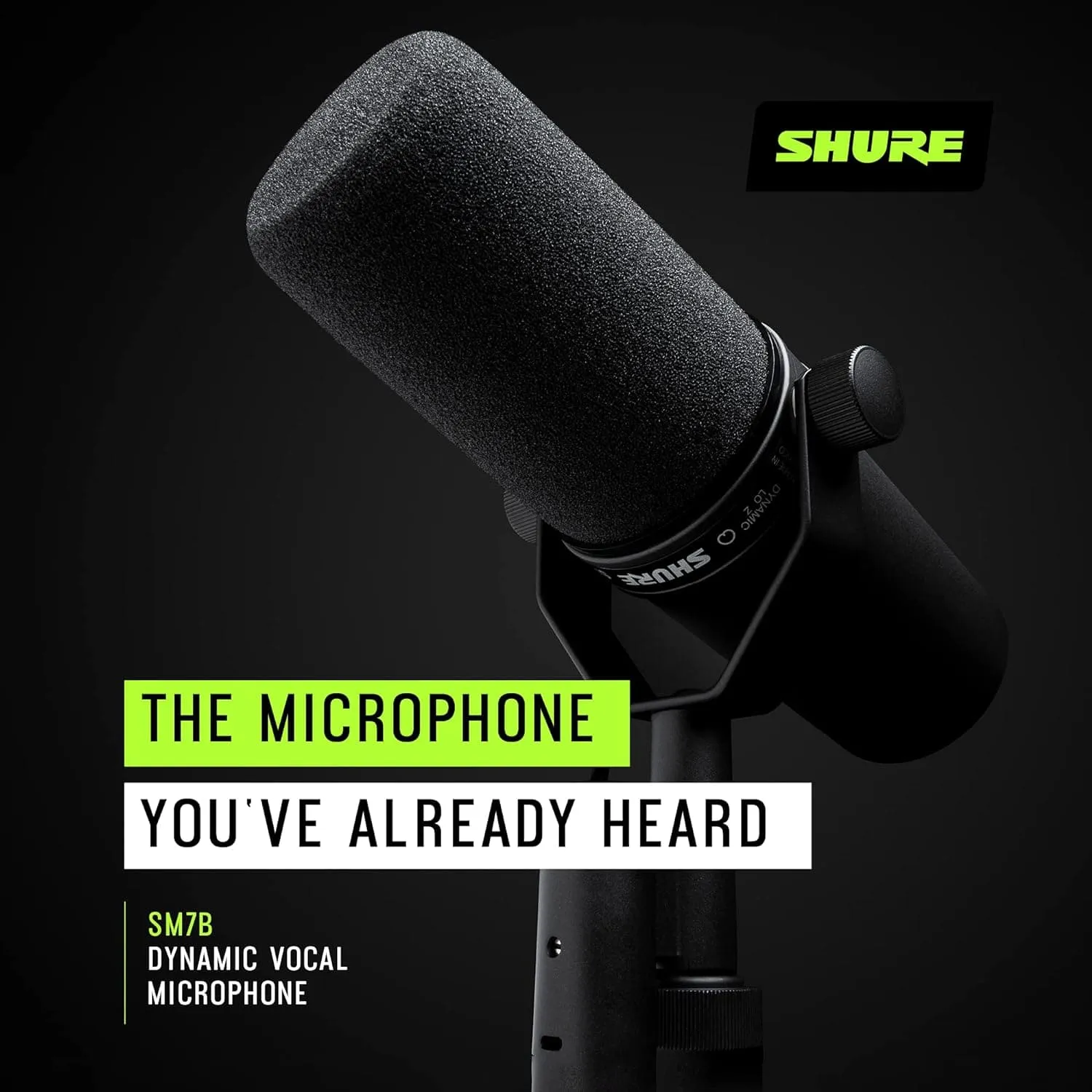 Shure SM7B Vocal Dynamic Microphone Broadcast, Podcast & Recording, XLR Studio Mic Music & Speech,  Detachable Windscreen - Black