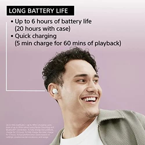 Sony LinkBuds S Truly Wireless Noise Canceling Earbud Headphones with Alexa Built-in, Bluetooth Ear Buds Compatible with iPhone and Android, White