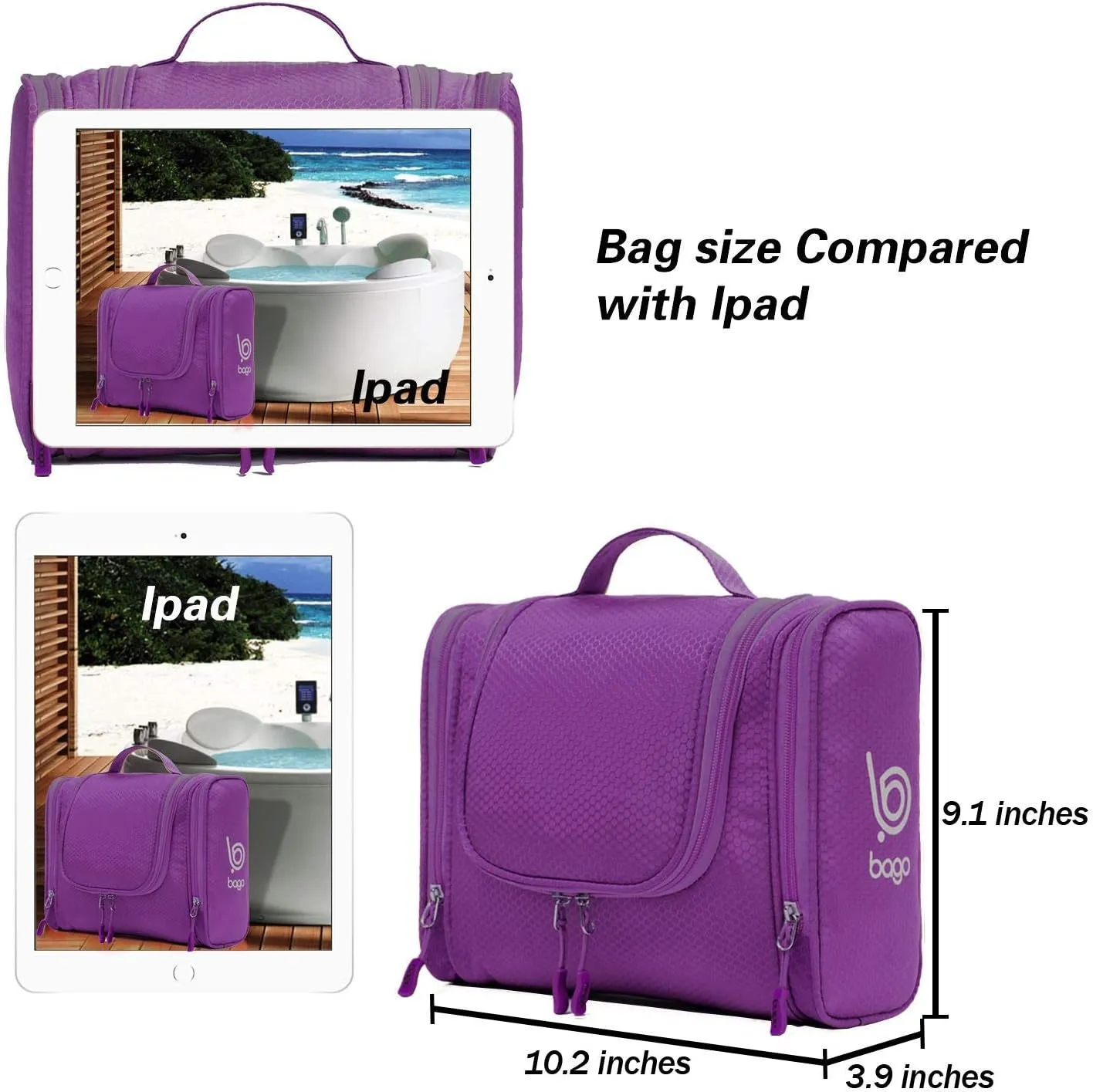 Travel Toiletry Bag for Women and Men X-Large Waterproof Hanging Large Toiletry Bag for Bathroom and Travel Bag for Toiletries Organizer -Travel Makeup Bag (Purple)