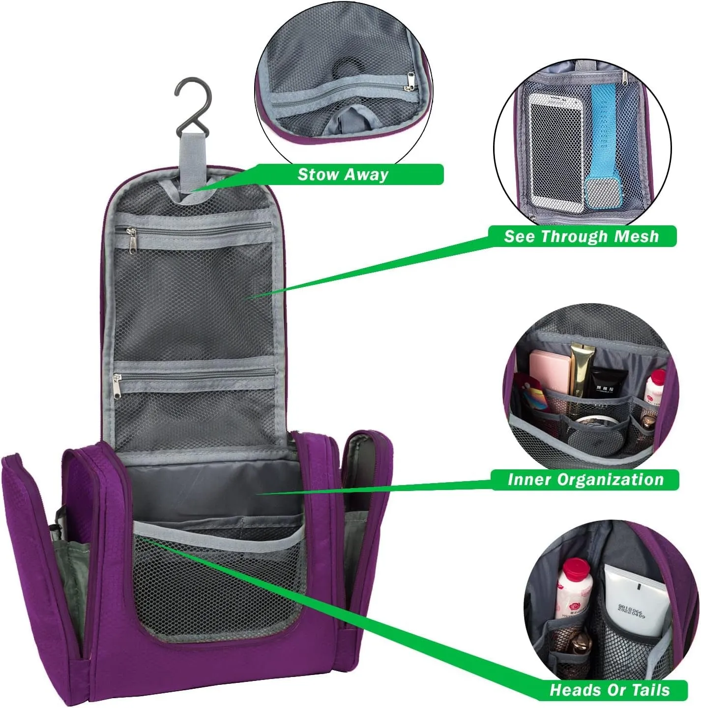 Travel Toiletry Bag for Women and Men X-Large Waterproof Hanging Large Toiletry Bag for Bathroom and Travel Bag for Toiletries Organizer -Travel Makeup Bag (Purple)