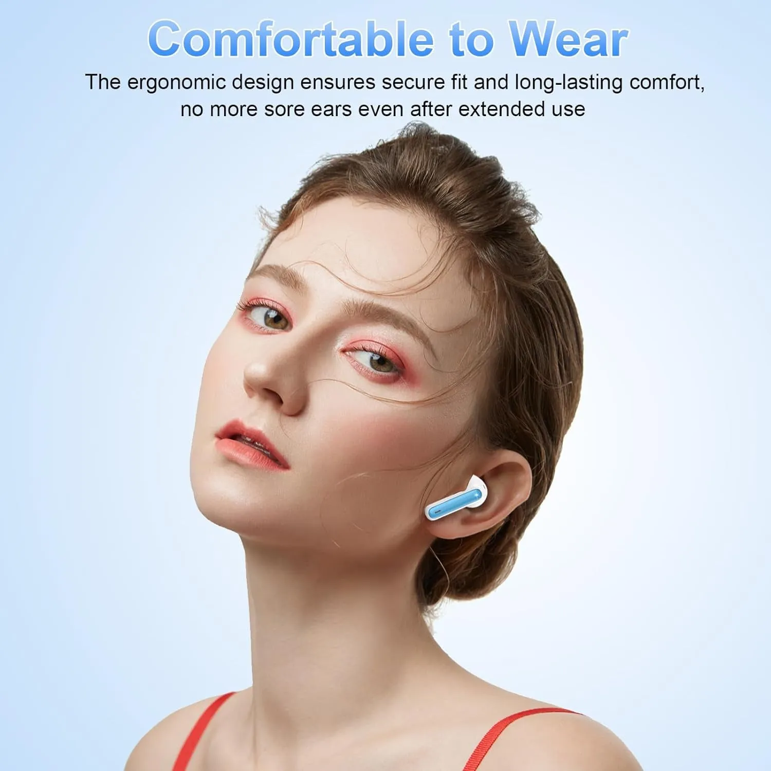 Wireless Earbuds, Bluetooth 5.3 Headphones in Ear with HiFi Stereo Deep Bass, 4 ENC Noise Cancelling Mic Wireless Earphones 40H Playtime, Bluetooth Earbuds Dual LED Display, IP7 Waterproof, Lake Blue