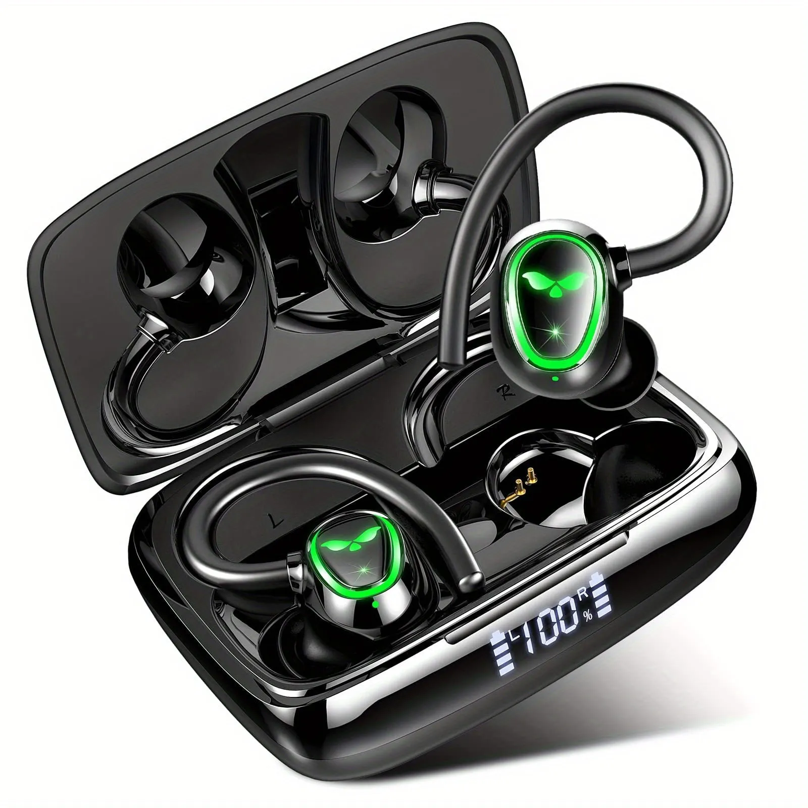 Wireless Earbuds, Wireless 5.3 Headphones Running Wireless Headphones In-Ear with ENC Mic, 48H Deep Bass Wireless Earphones Noise Cancelling Sport Earhooks Earbuds, USB-C/LED Display