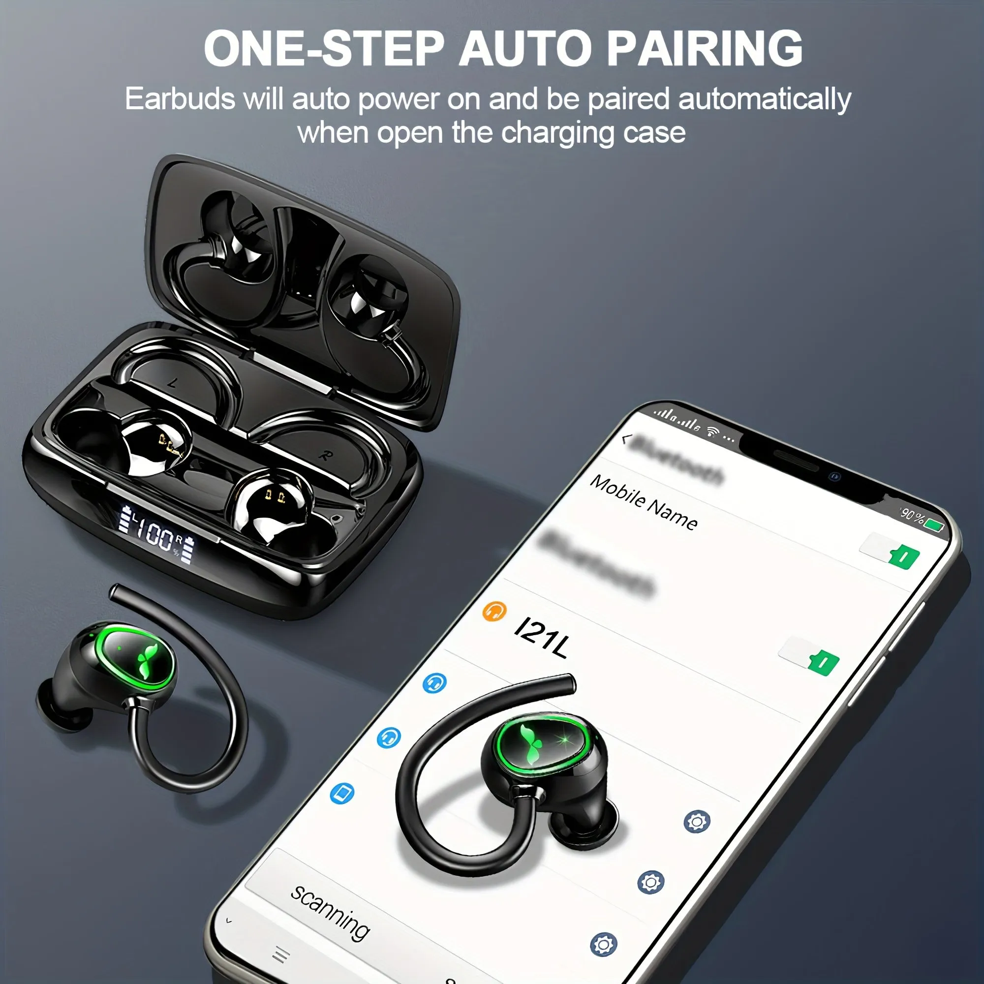 Wireless Earbuds, Wireless 5.3 Headphones Running Wireless Headphones In-Ear with ENC Mic, 48H Deep Bass Wireless Earphones Noise Cancelling Sport Earhooks Earbuds, USB-C/LED Display