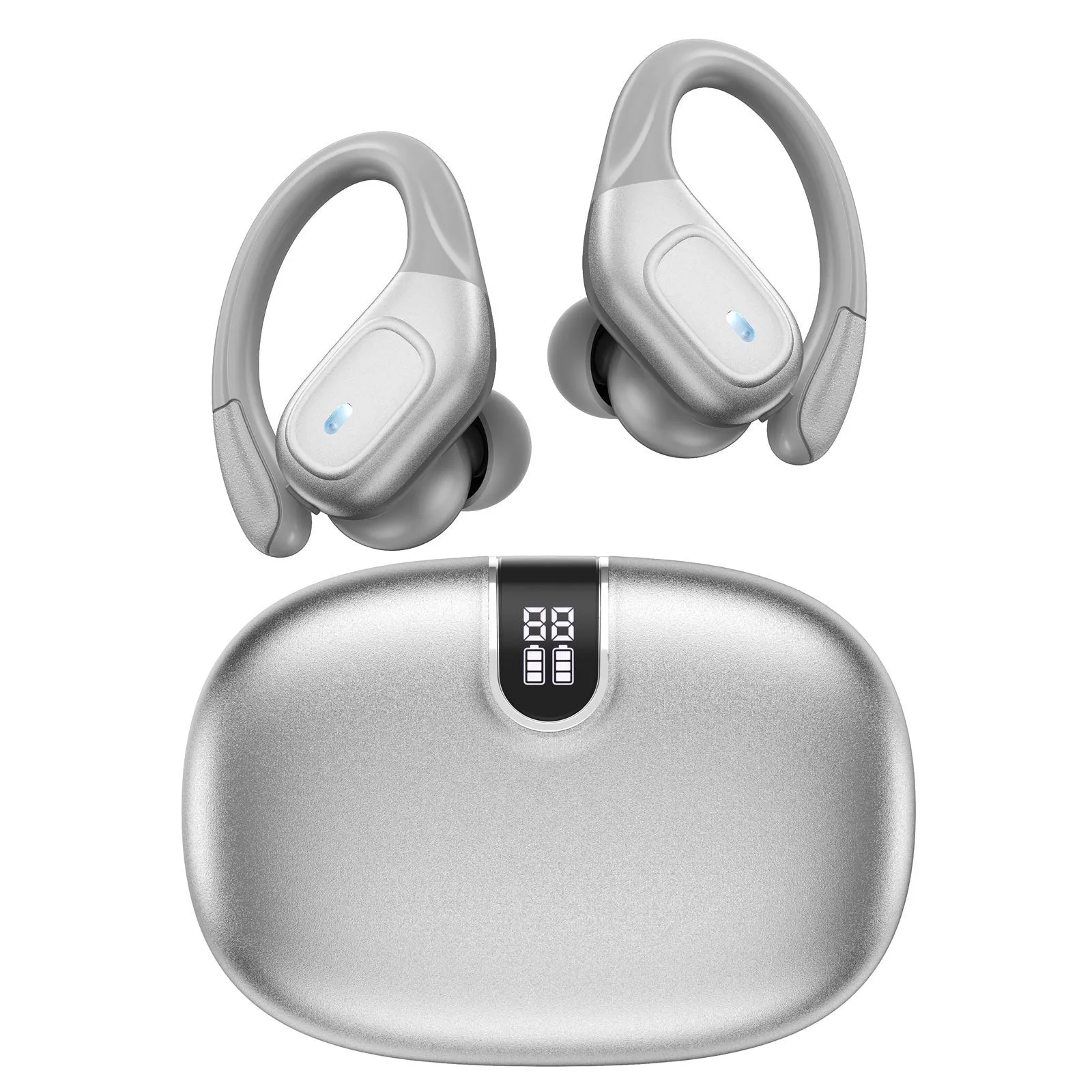 Wireless Earphones, Wireless Earbuds for Running Sports, 75Hrs Playback HD Stereo Audio LED Display, Over-Ear Headphones Earphones with Earhooks, Noise Cancelling Headset Built-in Mic