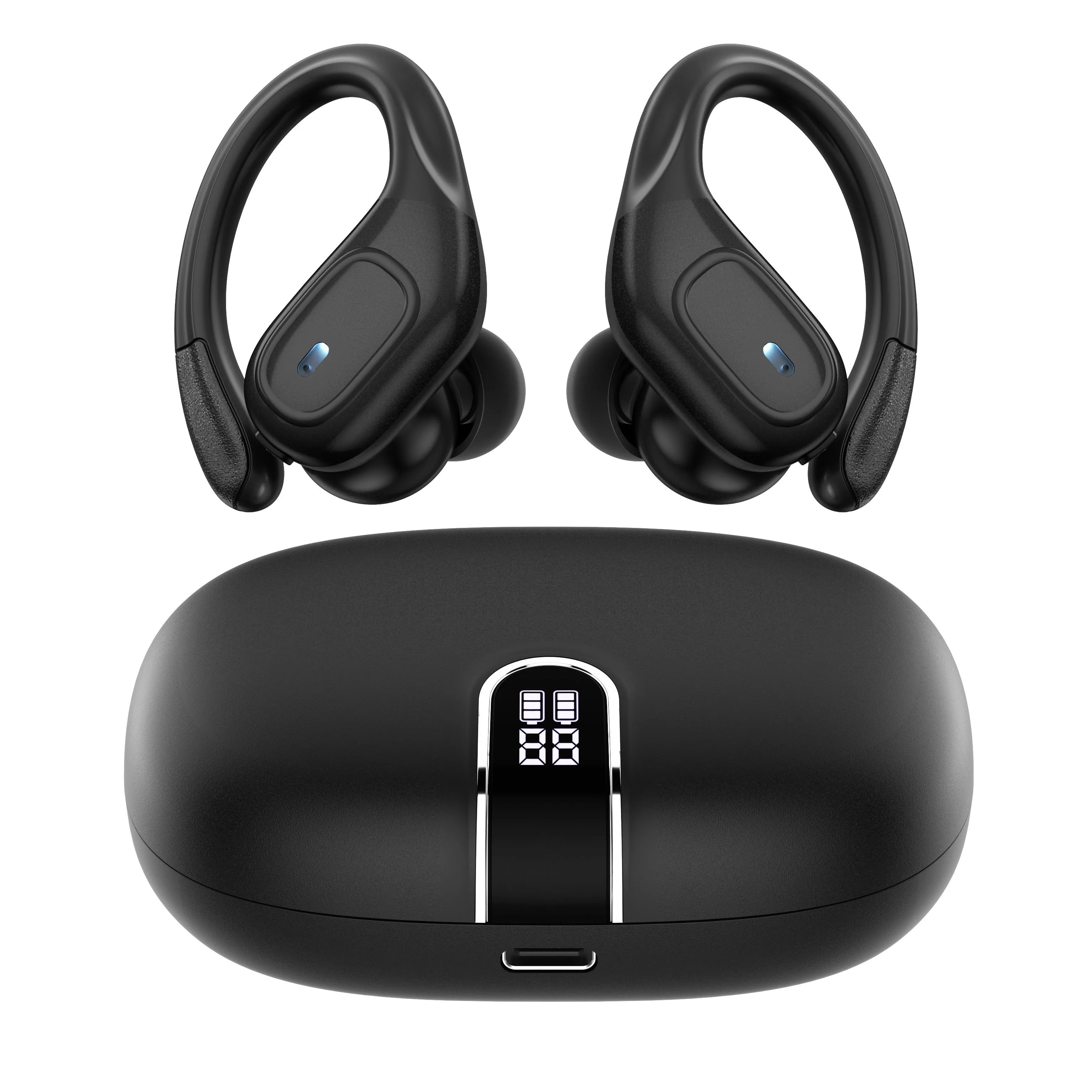 Wireless Earphones, Wireless Earbuds for Running Sports, 75Hrs Playback HD Stereo Audio LED Display, Over-Ear Headphones Earphones with Earhooks, Noise Cancelling Headset Built-in Mic